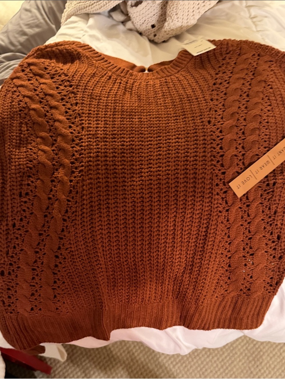 Almost Famous Cable Knit Scoop Neck Sweater - Rust